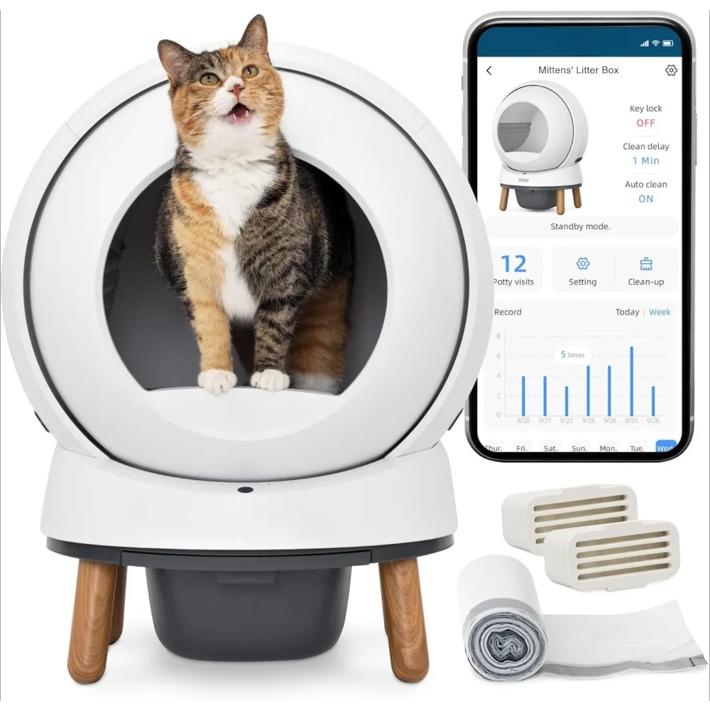 

Self-Cleaning Cat Litter Box – Advanced Odor Control – App Controlled with Health Monitoring – Works with Any Litter