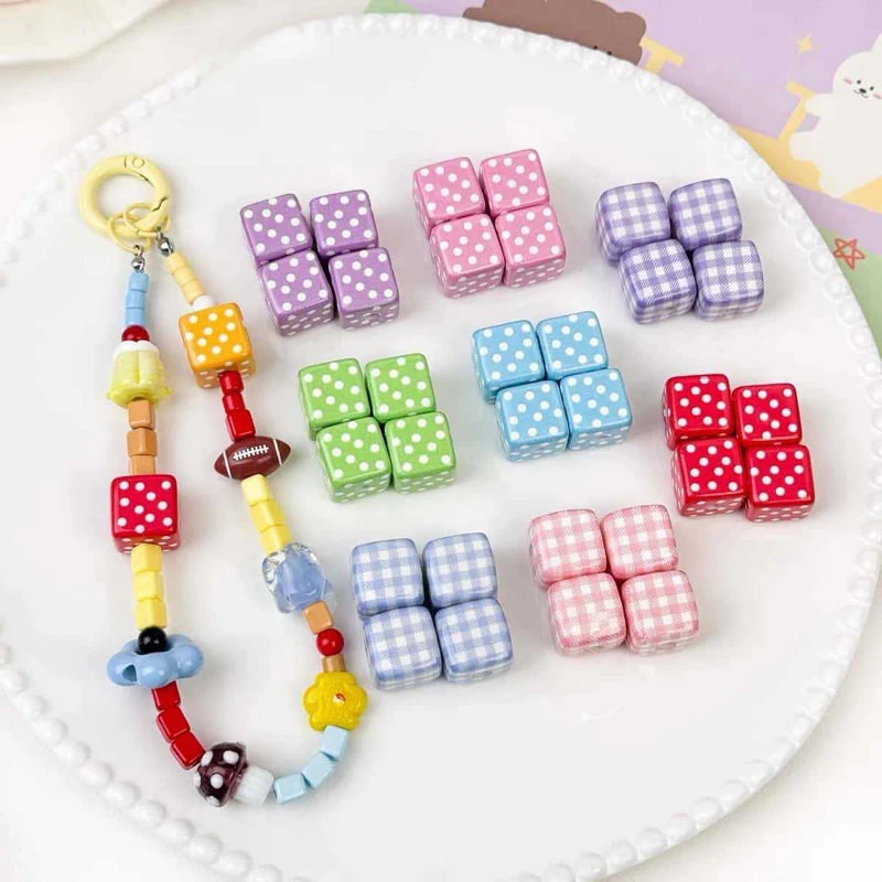 Polka Dot Square Check Beads Handmade DIY Mobile Phone Chain Necklace Beaded Loose Jewelry Accessories Materials Aperture 3MM