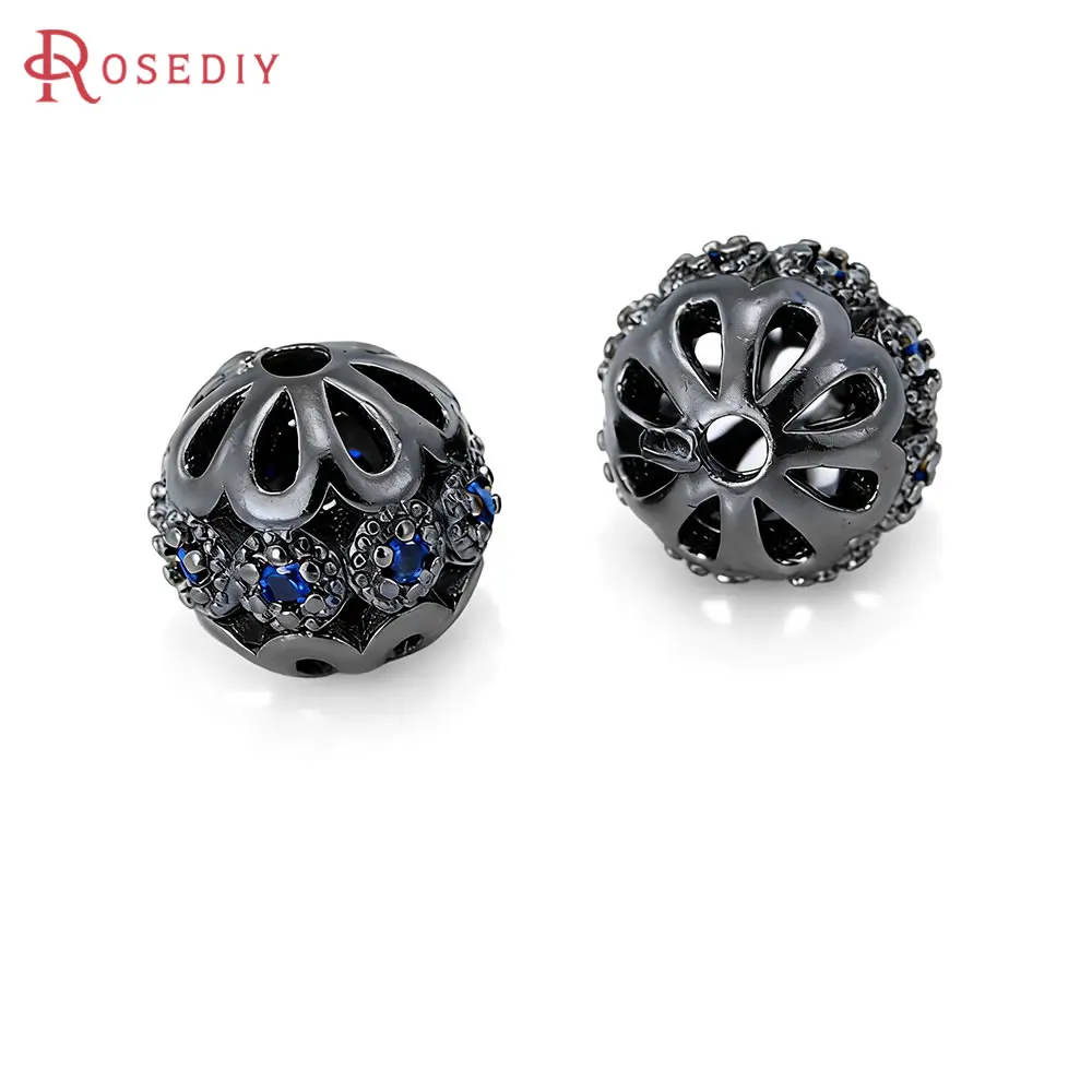 Gun Metal Black Color Brass and Zircon Ball Spacer Beads Bracelets Beads Necklace Earrings Making Diy Accessories