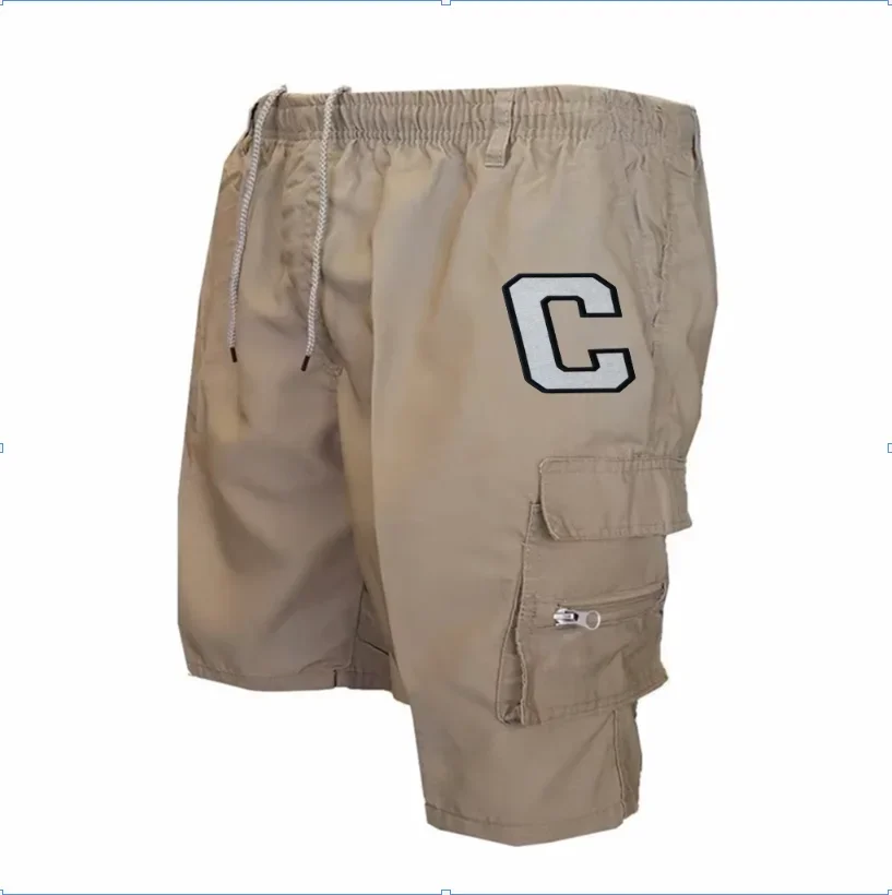 Printed Cargo Shorts, Summer Workwear, Camping Shorts with Multiple Pockets, Streetwear, Car Logo Printed Outdoor Workwear