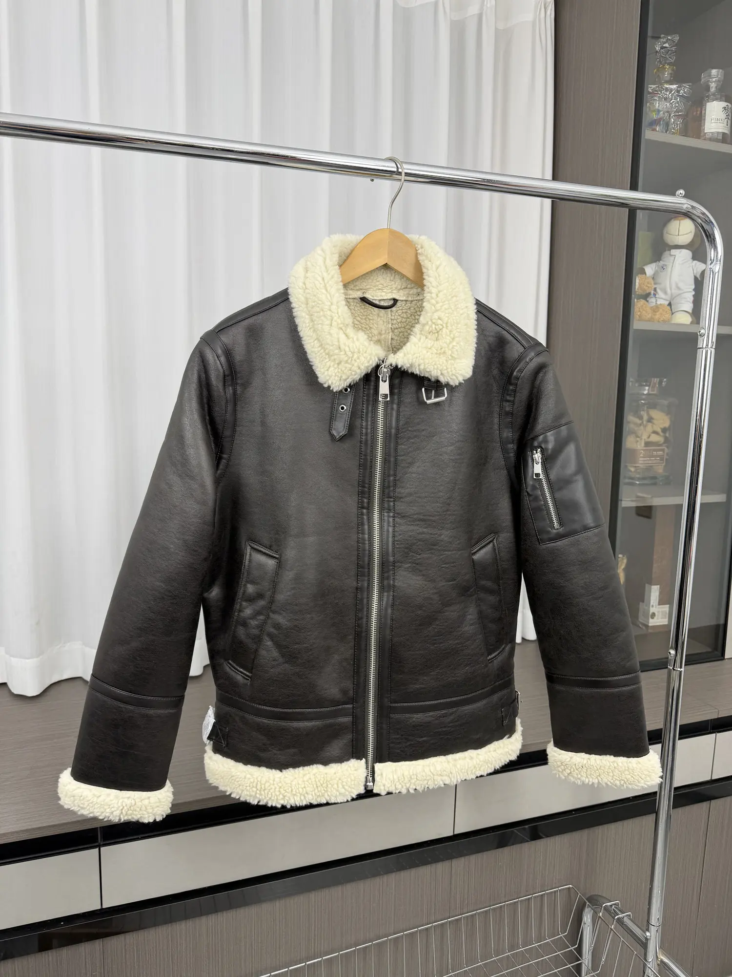 Fur is integrated faux leather jackets Winter Vintage Motorcycle Warm Jacket Leather Coat Men's winter padded jackets