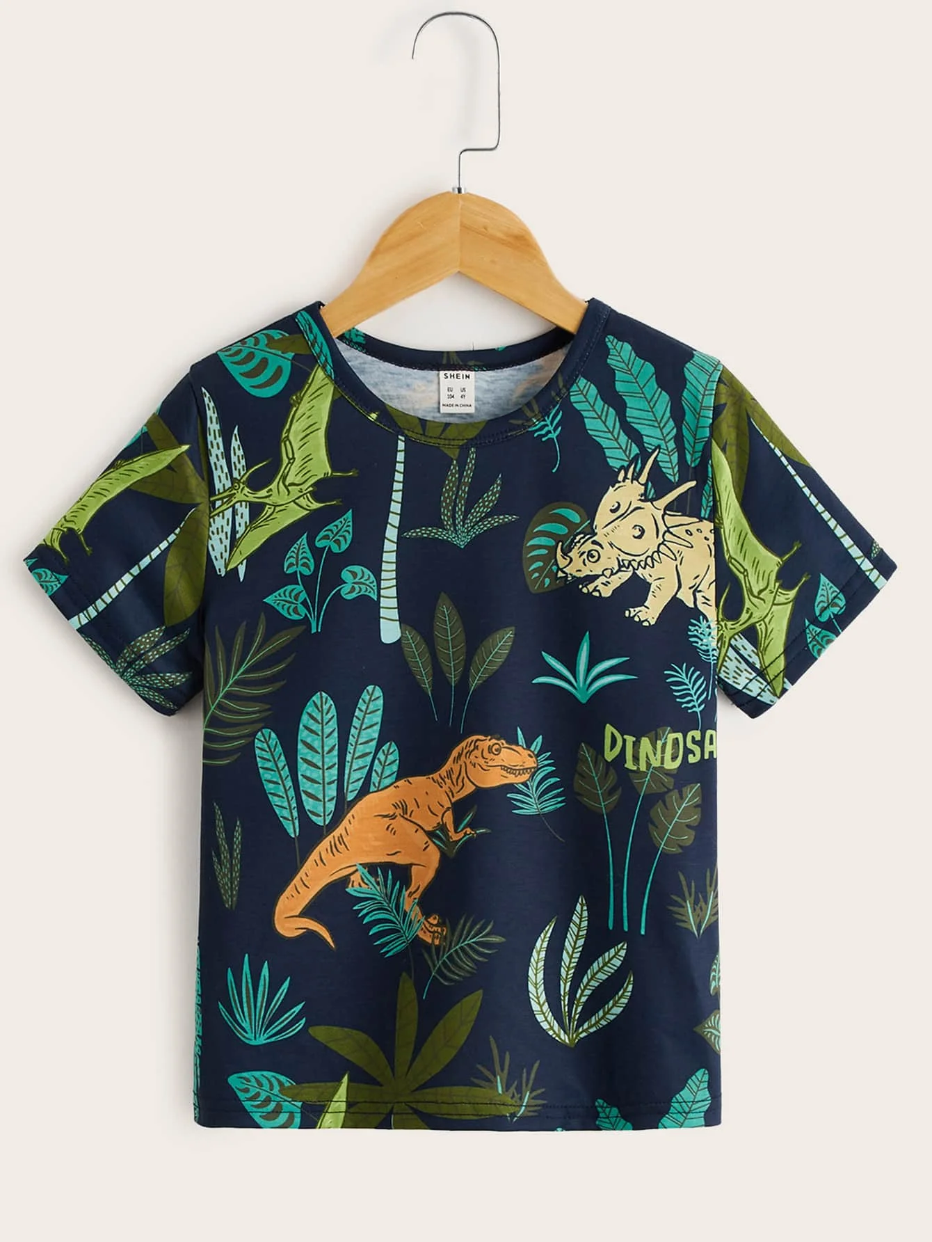 Summer hot selling new fashion casual round neck short sleeved Young Boy Plant&Dinosaur printed top