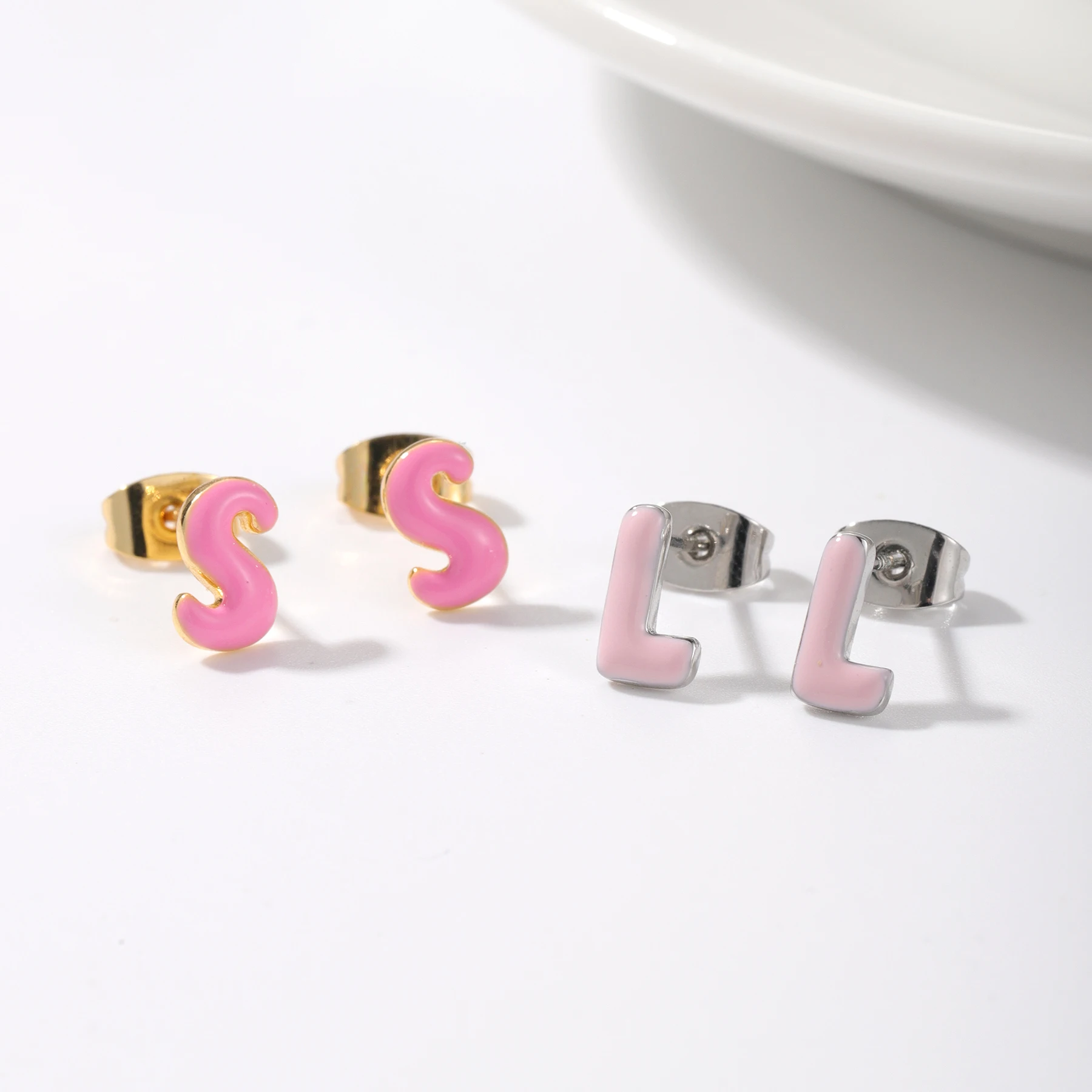 Custom Initial Stud Personalized 3D Bubble Initial Earrings Barbie Jewelry Pink Enamel Earring Christmas Gift For Girl Jewelry