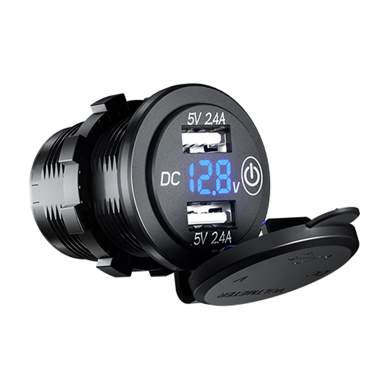 Car USB Charger Voltage Meter Switch Press On Off Waterproof LED Display Voltmeter 12V 24V For Motorcycles And Cars