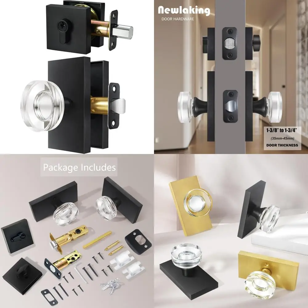 مقبض باب زجاجي كريستالي أسود غير لامع مع قفل ديدبولت ذو أسطوانة واحدة - آمن ومتين للأبواب الداخلية والخارجية #1