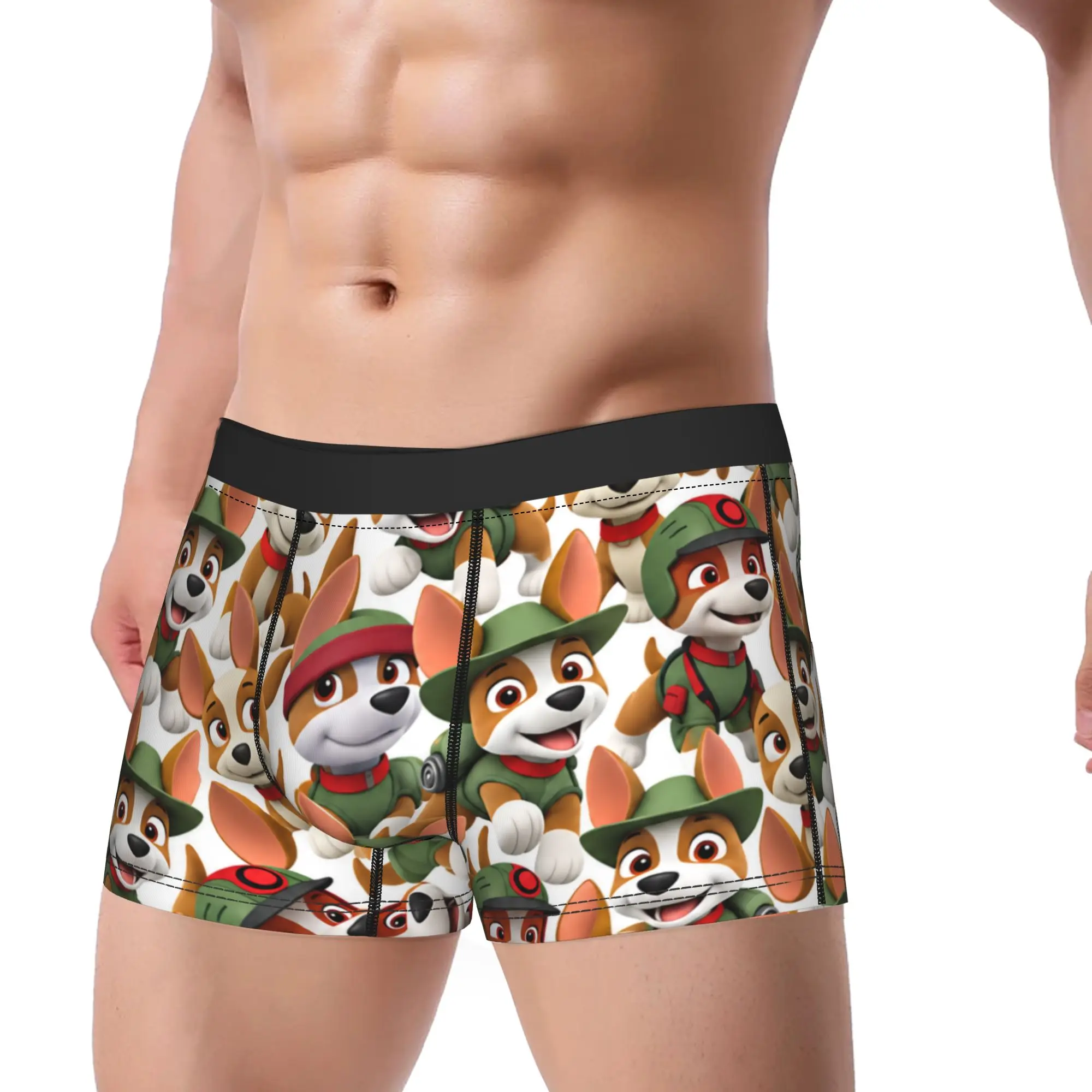 Paw Dogs Jungle Puppy Character Trunk  Pouch Underwear Trenky Design Boxer Brief Breathable Male Underpants Plus Size