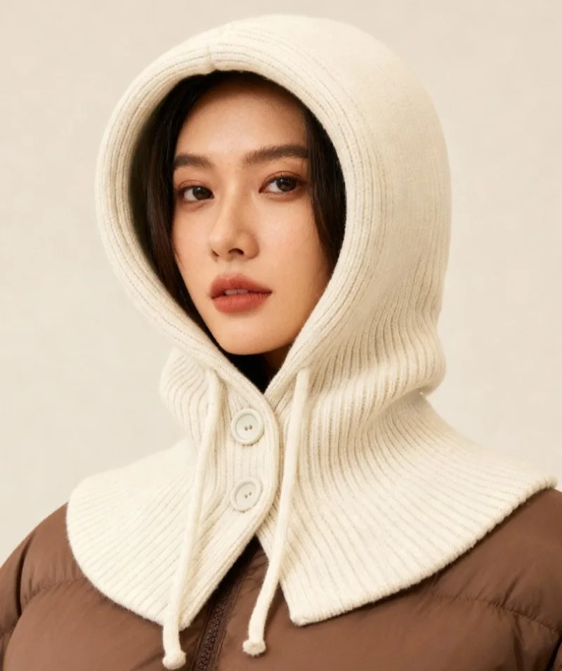 قبعة صوف دافئة قبعة رافا فضفاضة محيط الرأس الكبير محبوك قبعة هوديي وشاح متكامل ثنائي الغرض 2025 موضة الاتجاه