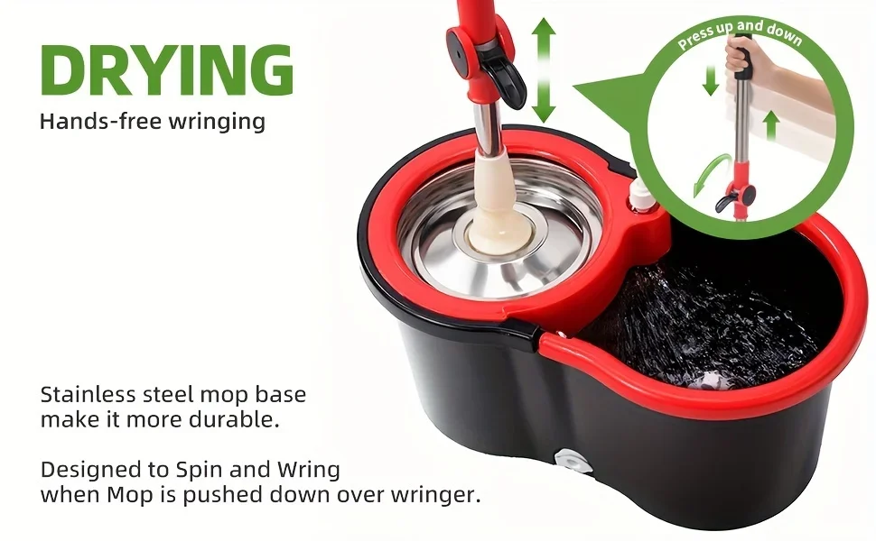 Heavy Duty Spin Mop and Bucket Set 360° Rotating Floor Cleaner with 3 Microfiber Mop Heads Adjustable Handle Easy Cleaning