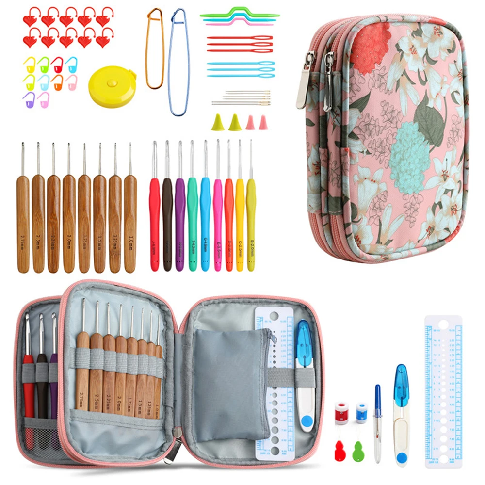 

68Pcs Crochet Hooks Kit with Bag Ergonomic Crochet Hook Set Weave Yarn Kit DIY Hand Knitting Craft Tool for Beginners