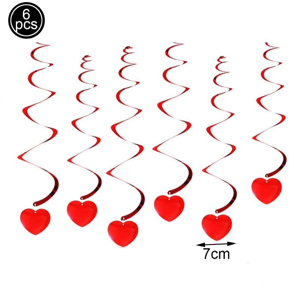 6pcs Red Heart Love Spiral Swirl Hanging Garland Love Hanging String Curtain Wedding Valentines Day Birthday Party Bedroom Decor