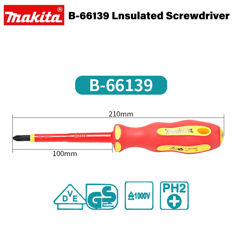 Makita Insulated Phillips Slotted Screwdriver 1000V Electrician Screwdrivers with Magnetic Screw Driver Hand Tool Repair Tool