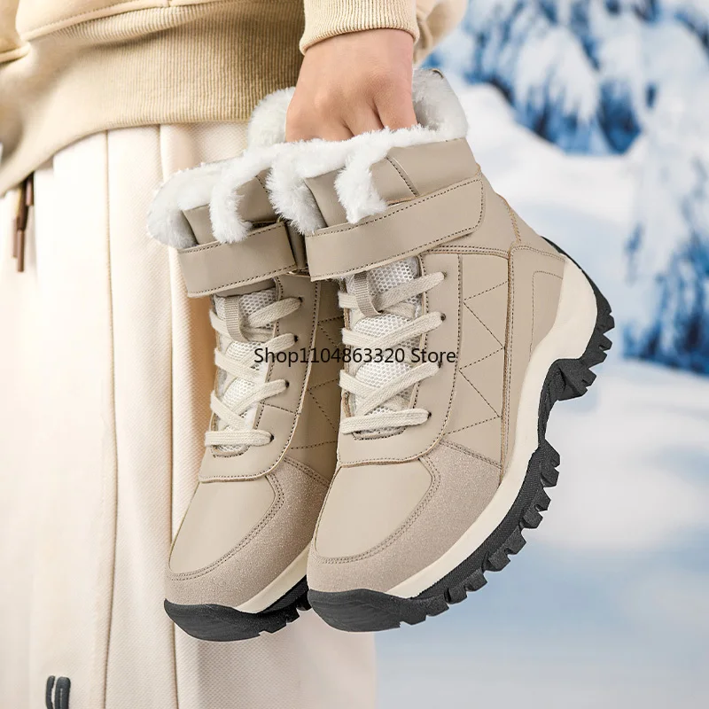 

New Warm Plush Women's Snow Boots Fashion Outdoor Women Boots Platform Anti-Slip Hiking Boots Waterproof Winter Warm Ankle Boots