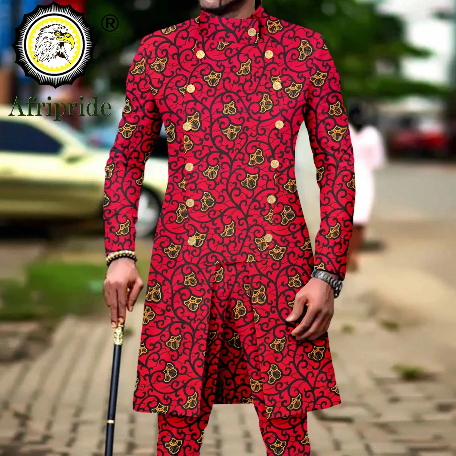 Men`s Suit African Clothes Double Breasted Print Jackets and Pants 2 Piece Set Dashiki Outfits for Wedding Evening A2316013