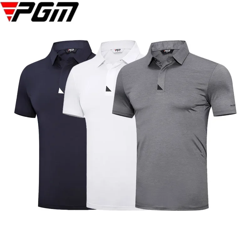 PGM Men Turn-down Collar Fast Dry Golf Tops Male Stretch Casual Golf Shirts Summer Short-sleeved Breathable Blouse M-XXL