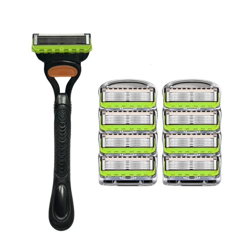 

New Green Manual Razor For Men 5-layer Five Layers Blades Men Shaving Stainless Steel Blades Suit