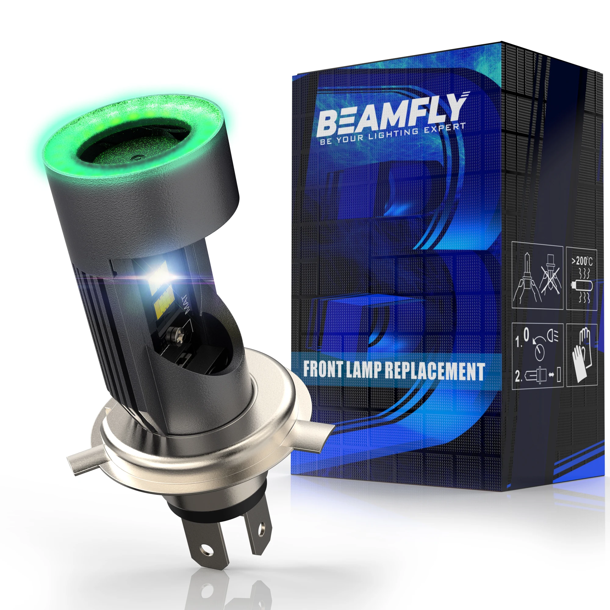 BEAMFLY 30 واط LED مصباح أضاءه أمامي H4 خمسة ألوان خاتم هالة HS1 P43T التوصيل والتشغيل EyeSuper 6000 كيلو Csp التوصيل والتشغيل مصباح دراجة نارية 1 قطعة