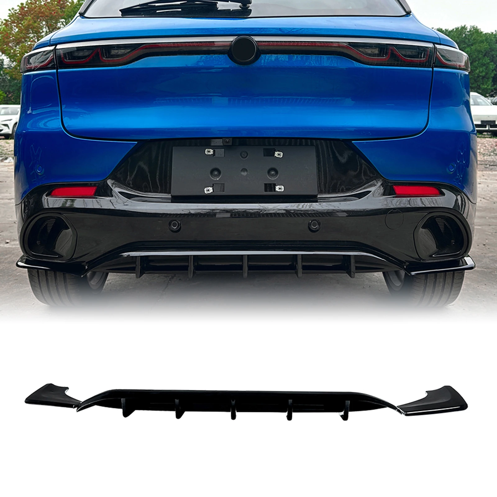 Gloss Black/Carbon Fiber Look Boot Tail Splitter Spoiler Pate Bracket Rear Bumper Diffuser Lip For Alfa Romeo Tonale 2023-2026