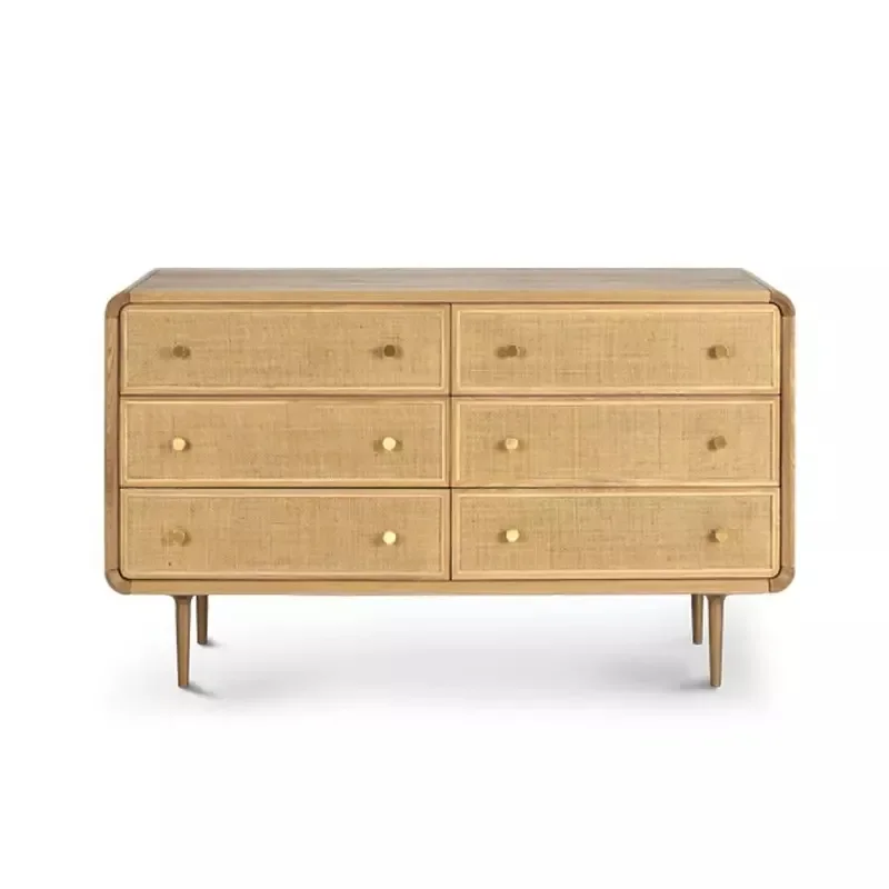 

American country solid wood rattan chest cabinet rattan element creative six chest cabinet Nordic bedroom living room