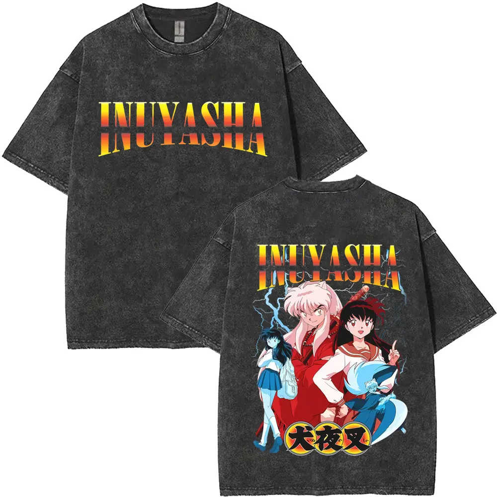 

Washed Vintage Anime Inuyasha Kagome Graphic T-shirt Men Women Clothing Casual Oversized T Shirts Men's Retro Cartoon T-shirts