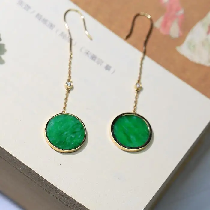 

Lucky Jade Stone Fine Emerald Agate Chalcedony 925Sterling Silver Rose Gold Palace Style Earrings Jewelry Ear Decoration Crafts