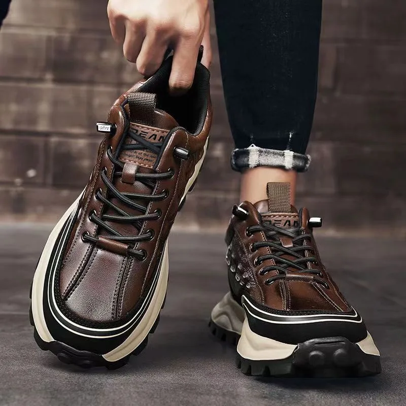 

High Quality Retro Trend Mens Leather Shoes 2025 New Mens Leather Shoes Outdoor Platform Sneakers Running Shoes Zapatos Casuales