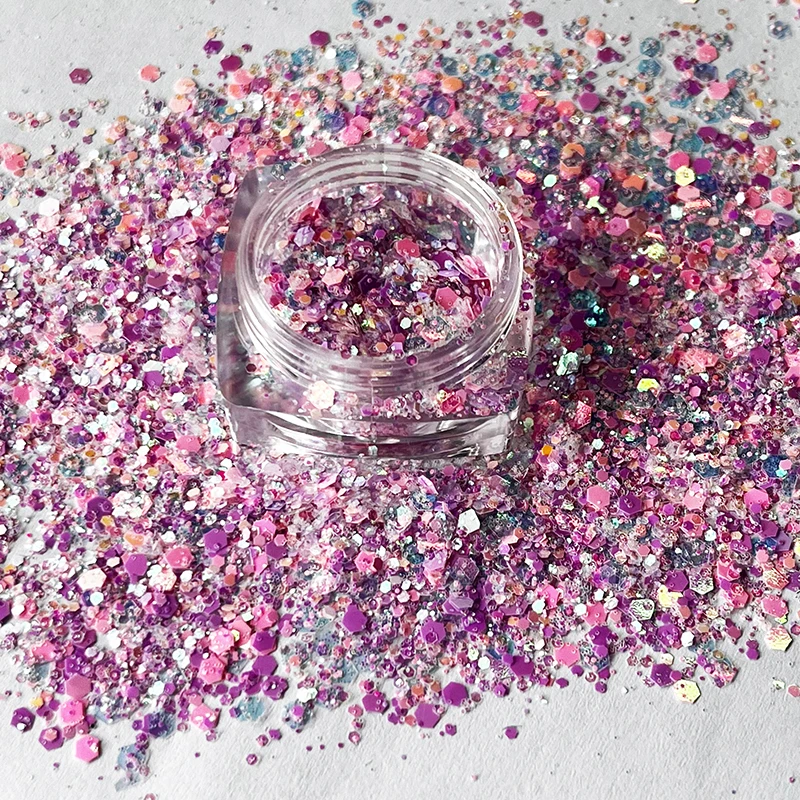 50g Pink Glitter Fairy Purple Sparkle Hexagon Mermaid Eye Face Crafts Mermaid Nail Art Tumbler Cup Shiny Sequins