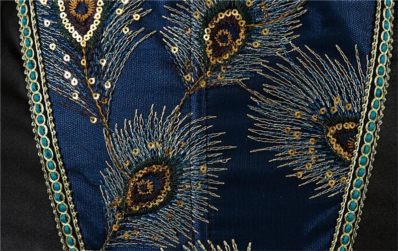 Sapubonva Corsets Bustiers Top Plus Size Feather Peacock Embroidery Brocade Burlesque Halloween Overbust Womens Bodice Sexy Blue