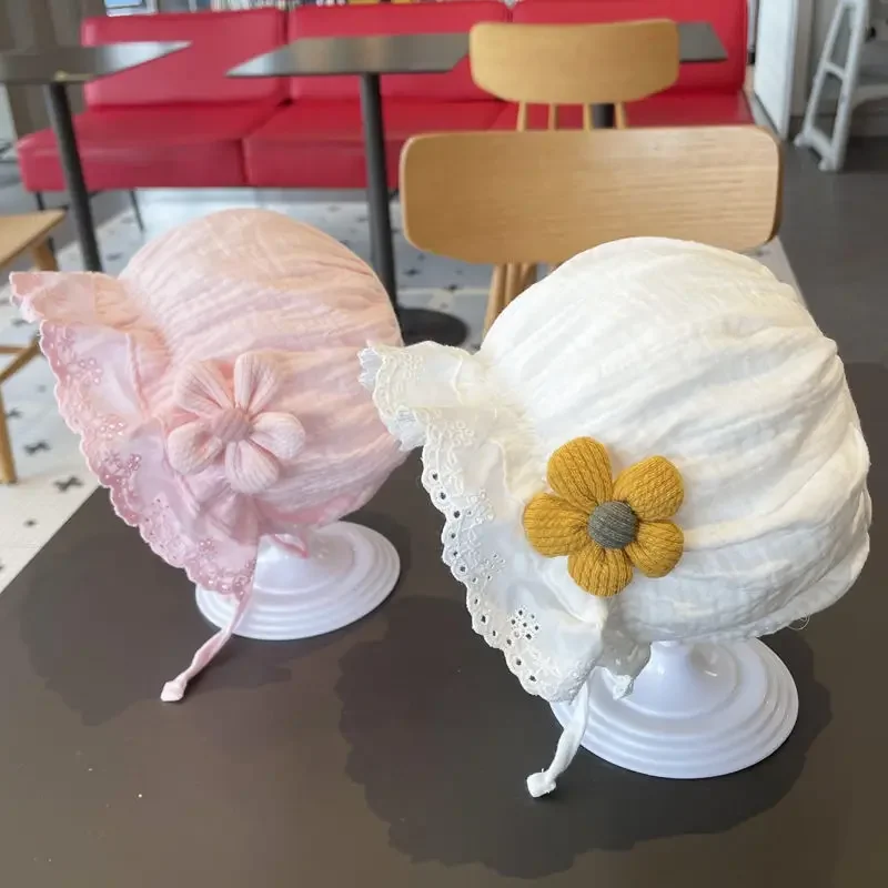 

Милый цветок для новорожденных, мягкая хлопковая шапка принцессы для маленьких мальчиков и девочек, весна-лето, однотонные детские шапки-бини