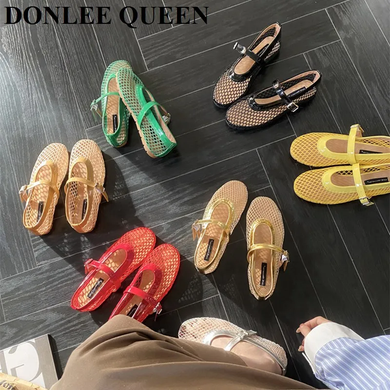 

Designer Spring Women Mesh Fabric Ballet Flat Shoes Fashion Shallow Elastic Band Ladies Comfort Soft Sole Mary Jane Shoes Loafer