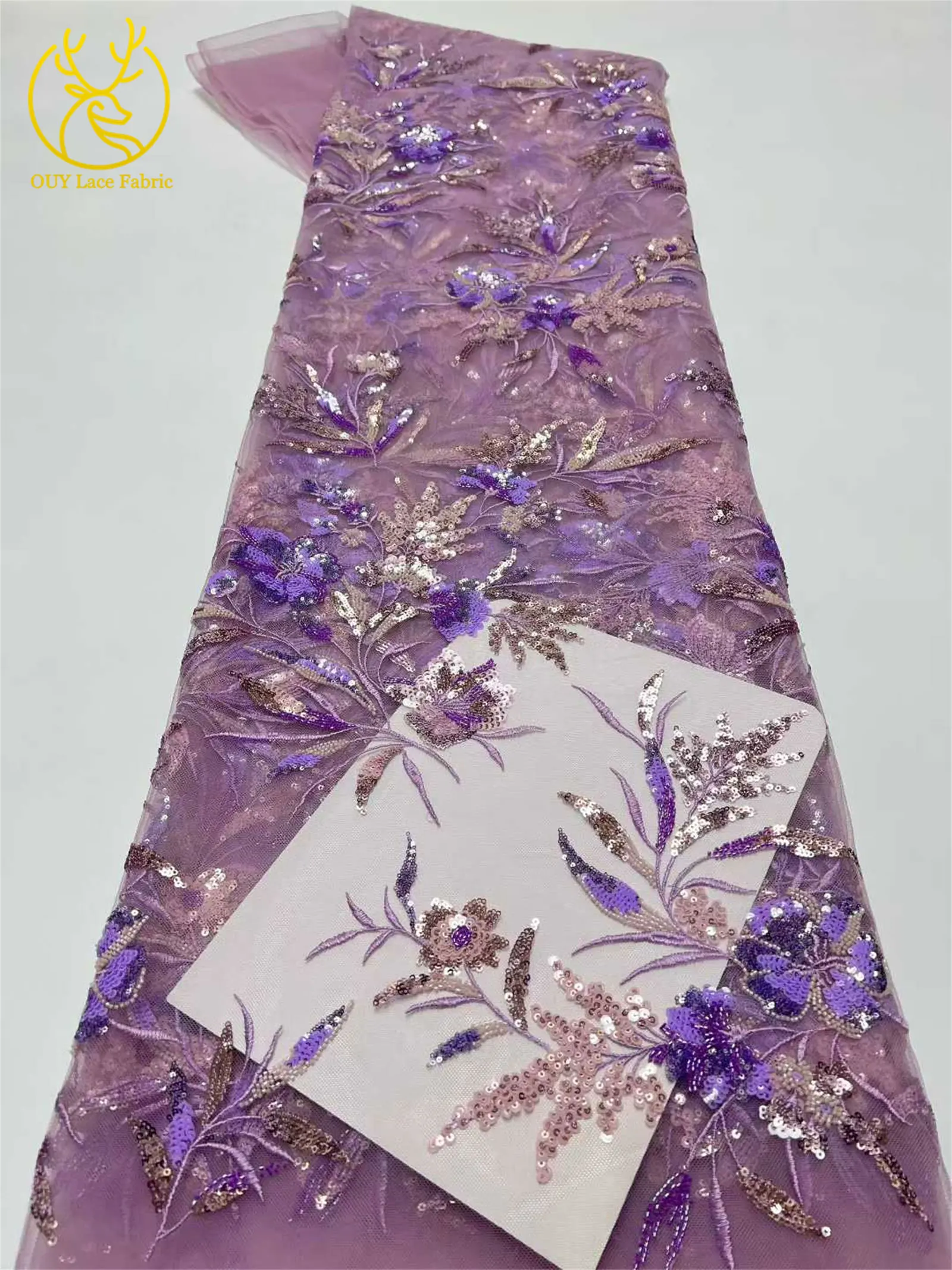 Neuester mit Pailletten bestickter Spitzenstoff 2026 Hochwertiger nigerianischer Perlen-Spitzenstoff, geeignet für Damen-Hochzeitskleider, 5 Yards – Detail 12