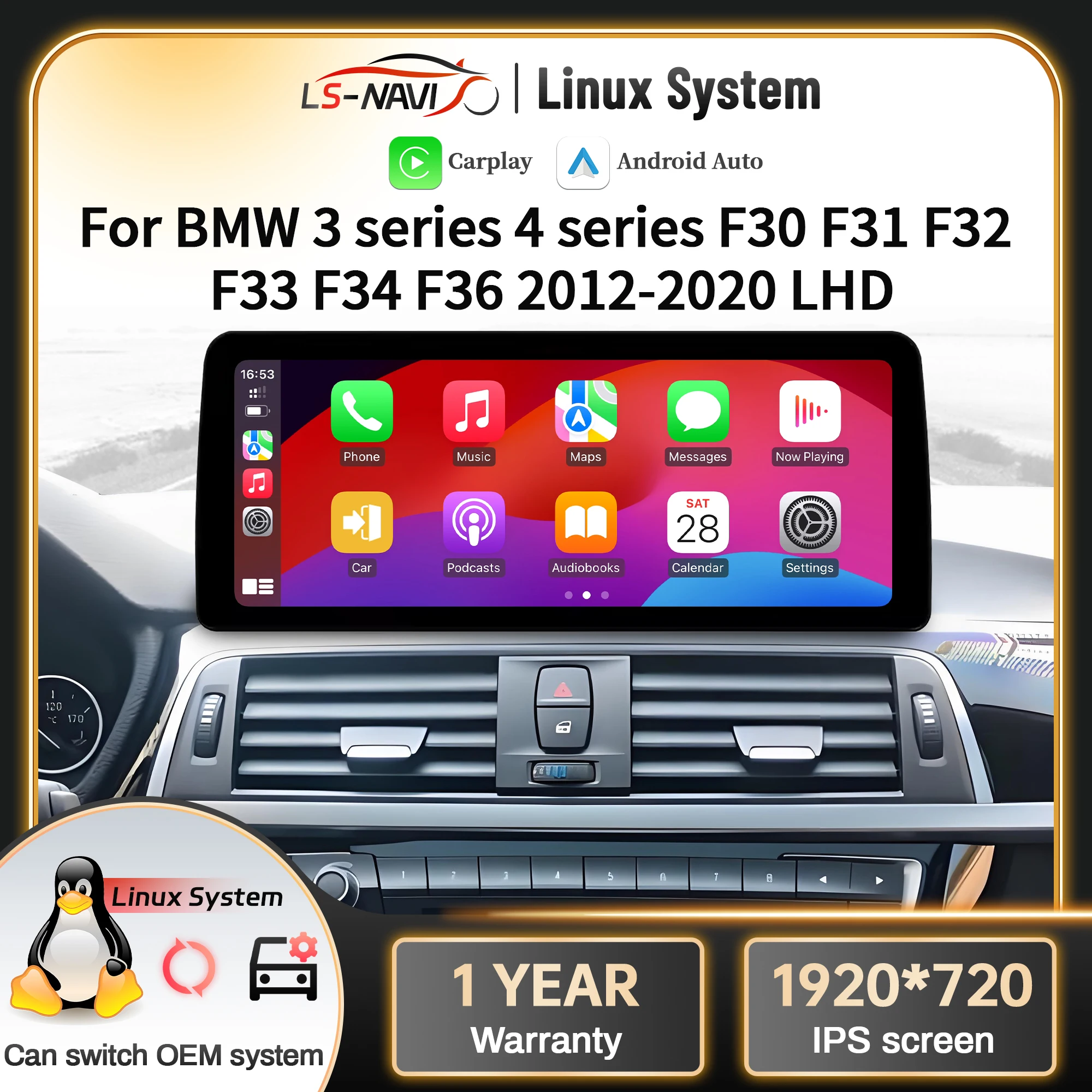 

Linux Multimedia Screen Left Hand Drive For BMW 3 series 4 series F30 F31 F32 F33 F34 F36 2012-2020 Car Radio Wireless Carplay