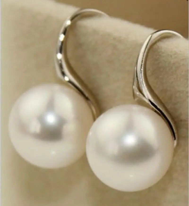 

Fashion jewelry a pair of round 10-11mm AAA natural south seas white pearl earrings silver