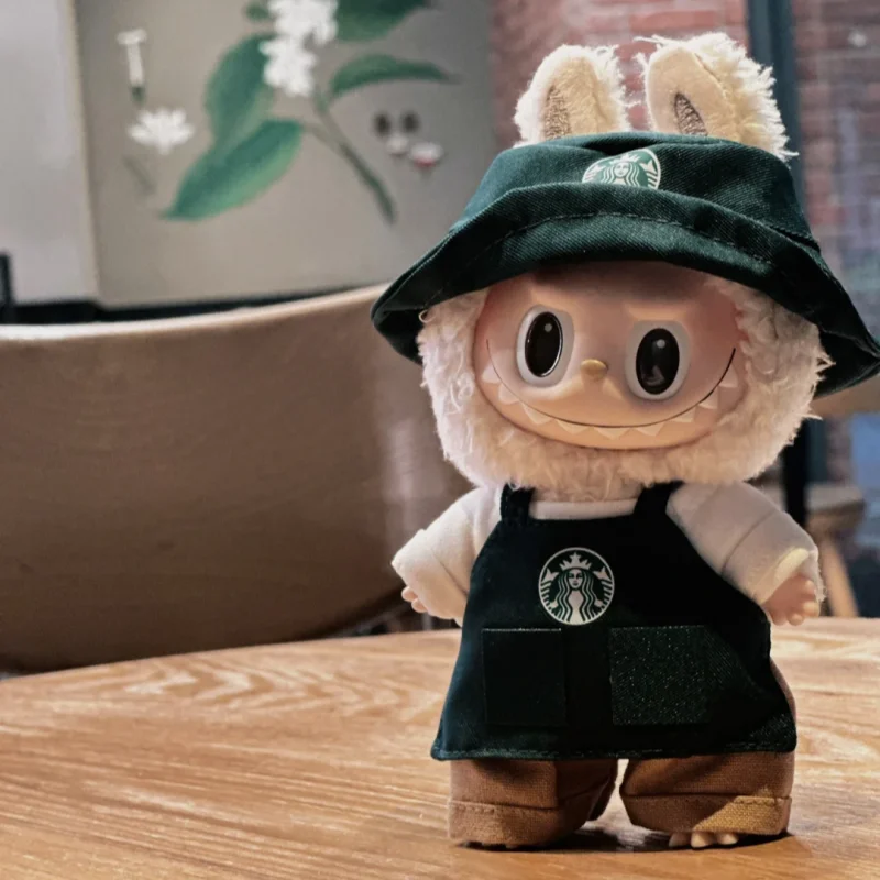 

15cm/17cm For Labubu Clothes Vinyl Blind Box Doll Set Bjd Vinyl Dolls Cute Coffee Suit Replacement Working Clothes Accessory
