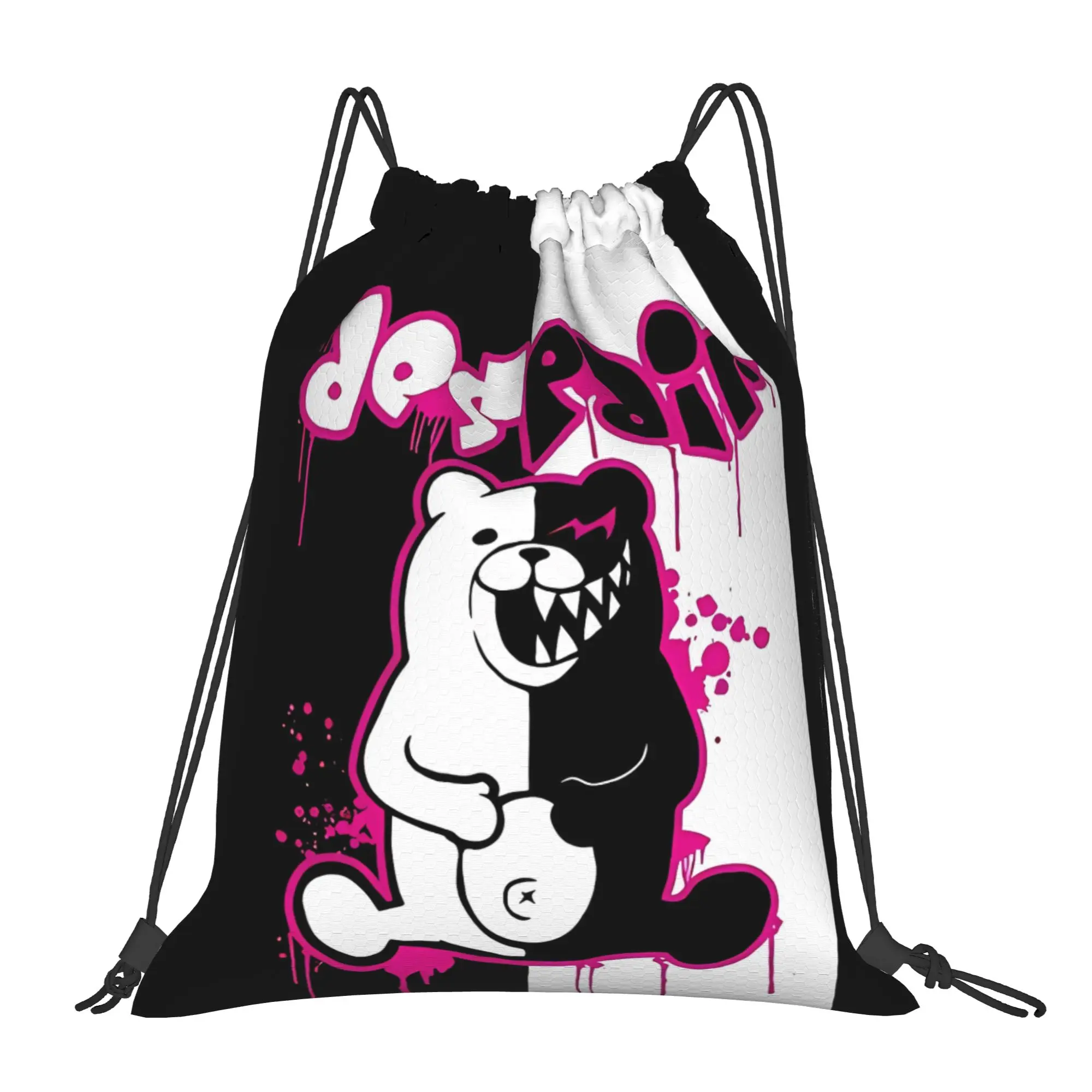 Y2K Danganronpa  Monokuma Despair Graffiti Portable Travel Riding Gym Drawstring cool gift Storage Backpacks