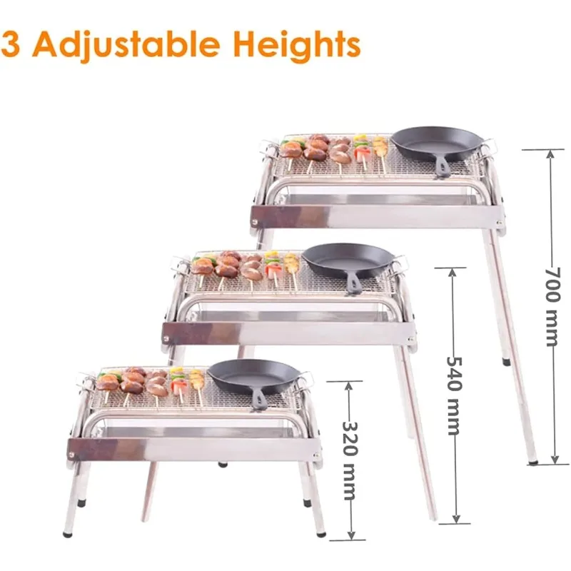 Folding Portable Barbecue Charcoal Grill Stainless Steel Barbecue Tool Suitable for Outdoor Cooking Camping Picnicking Beach