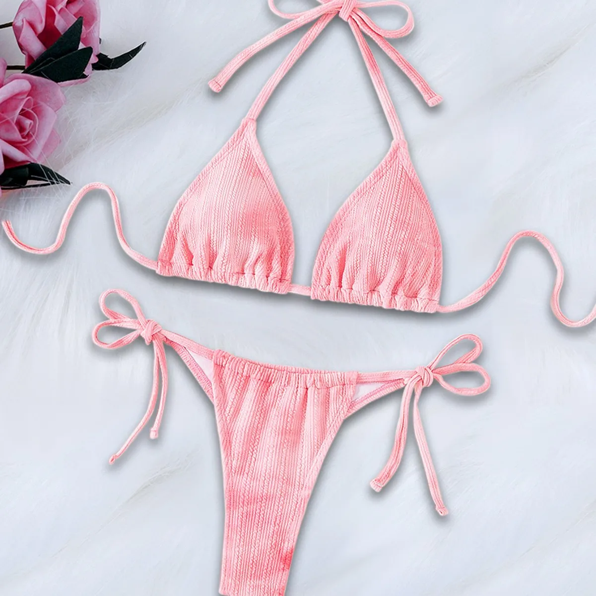 

Wind split women's swimsuit backless sexy two-piece pink bikini 2025 new