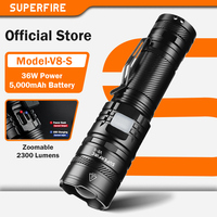SUPERFIRE V8-S 36W High Power Tactical Flashlight Waterproof LED Super Bright 5000LM Zoom Torch Indicator USB-C Hunting Lights