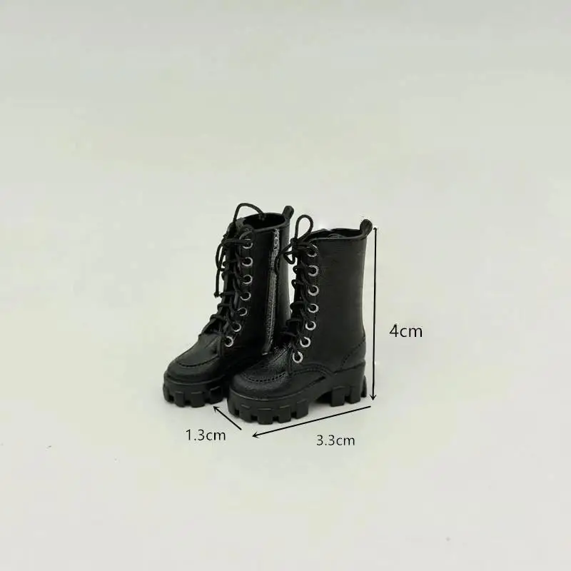 1/12 Doll High Ankle Boots 1 Pair Lace Up Side Zipper Thick Sole Mini Shoes for Doll Hobbyist DIY Dress Up
