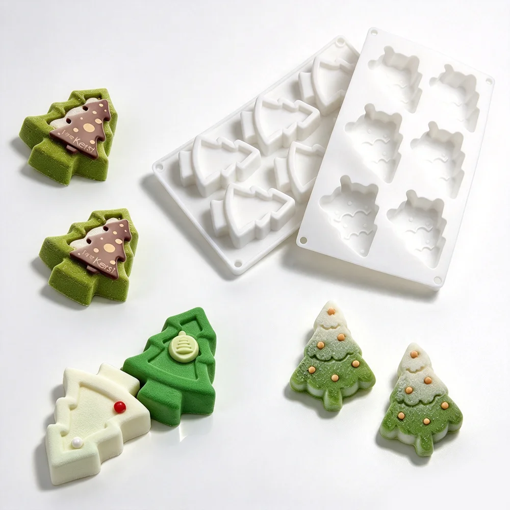 6-Cell Christmas Tree Design Food Grade Silicone Mold Christmas Dessert Chocolate Mousse Cake Jelly Pudding Making Tools