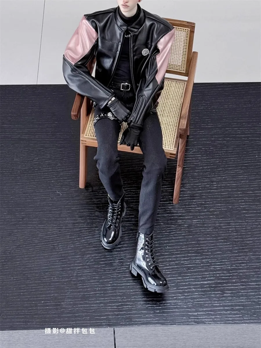 BJD Doll Shoes IID75 Patent Leather Glossy Black Brown Cross Buckle Lace-up Ankle Boots Thick-soled Round Toe Doll Accessories