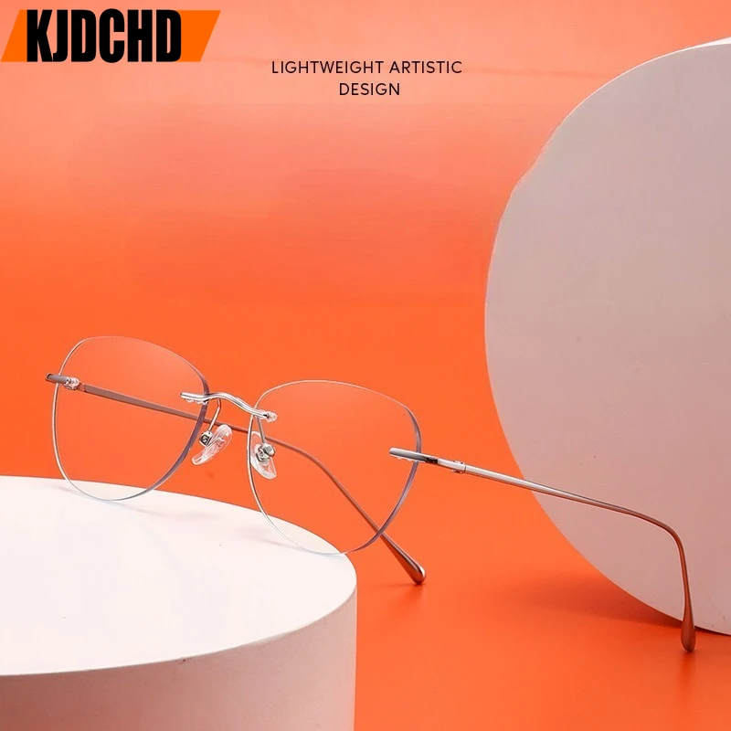 

KJDCHD Rimless Titanium Reading Eyeglass Frames Women Fashion Simple Rimless Myopia Glasses Customized Prescription Glasses -1