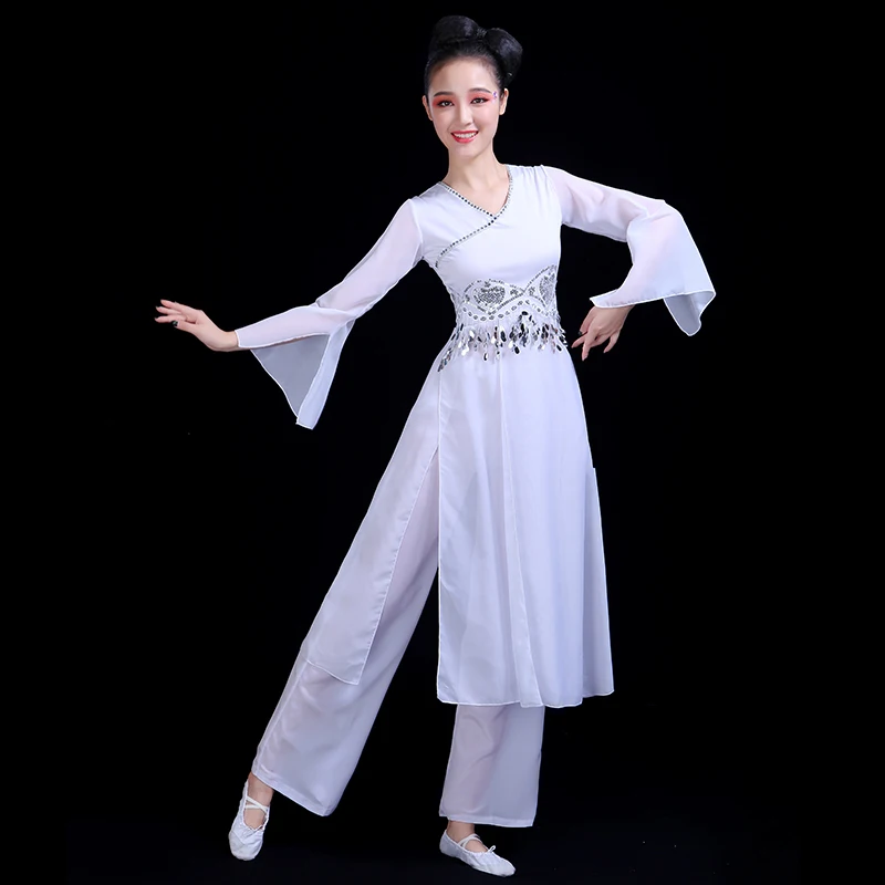 Traje de baile clásico para mujer, ropa de ejercicio de estilo chino moderno y elegante, traje de baile para fanáticos, traje de baile Yangko para adultos