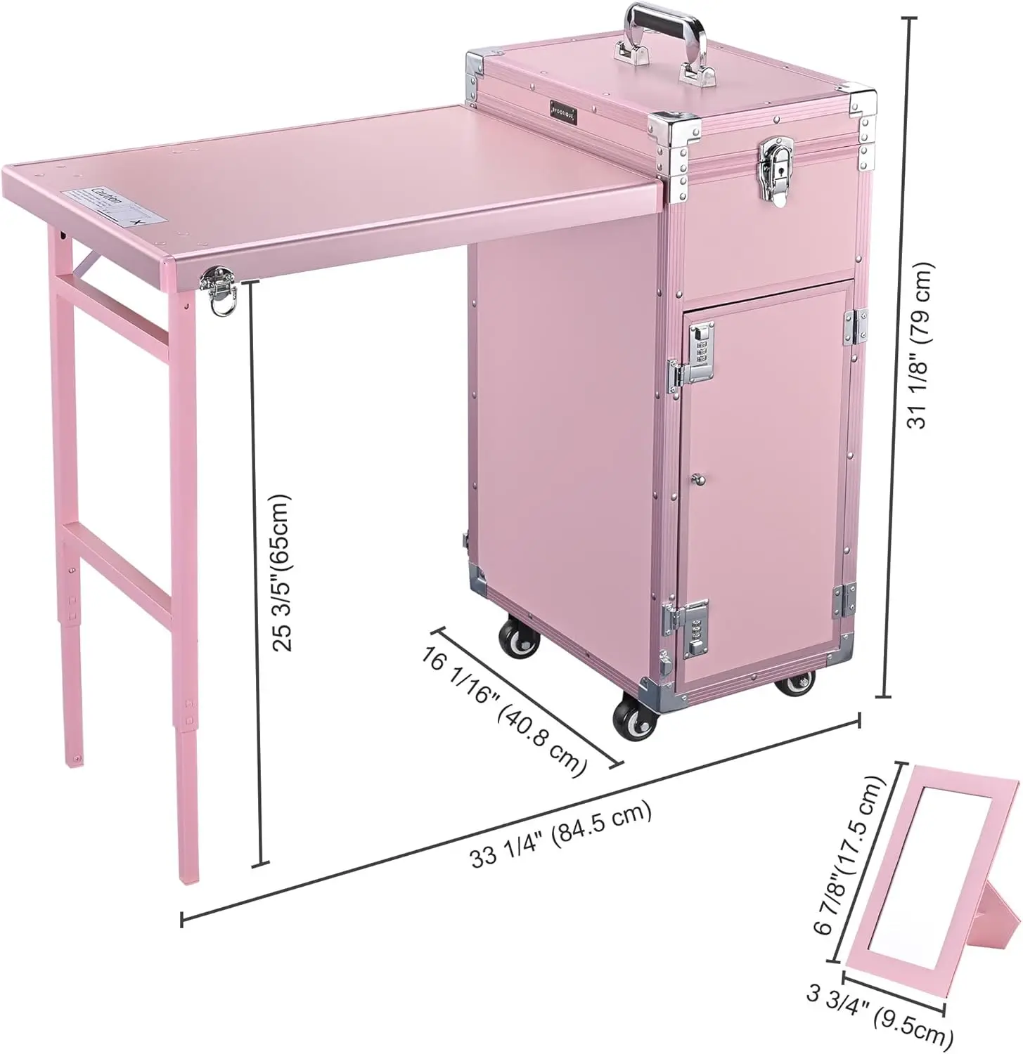 Rolling Manicure Table Foldable Nail Table Makeup Train Case with Desk Cosmetic Trolley Travel Storage Organizer with Drawers Mi