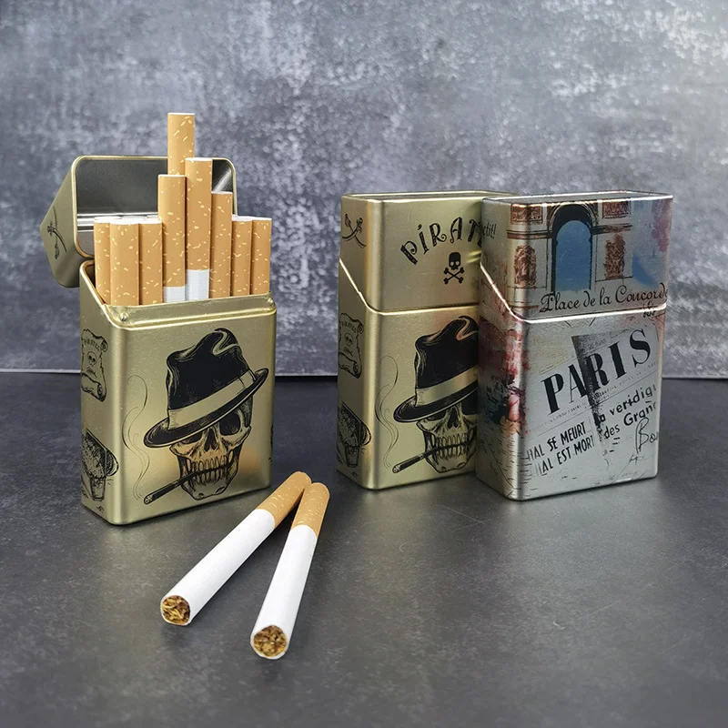 Creative Metal Cigarette Box Iron Cigar Cigarette Tobacco Case Holder Pocket for 20 Cigarettes Smoking Accessories for Men\'s