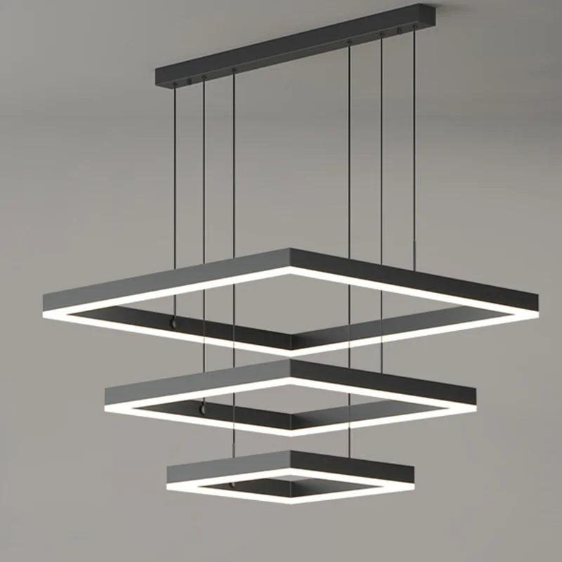 

Modern Square Led Chandelier For Living Room Dining Room Kitchen Bedroom Black Rectangle Led Ceiling Pendant Lamp Hanging Light