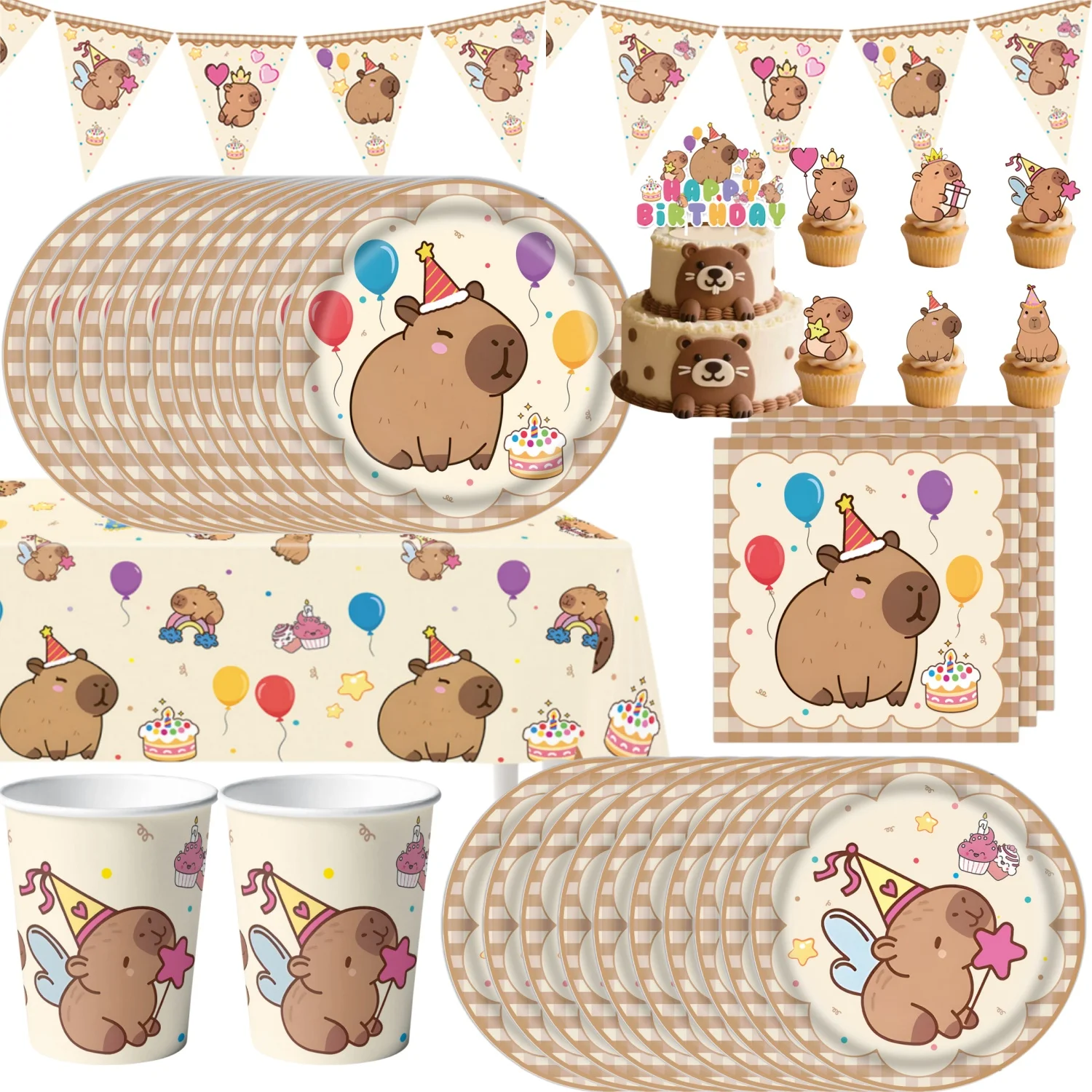 Capybara Geburtstagsdekoration Tischware Tischdecke Teller Servietten Einladungskarten Ballons Poster Baby-Shower Geburtstagsparty Zubehör – Detail 1