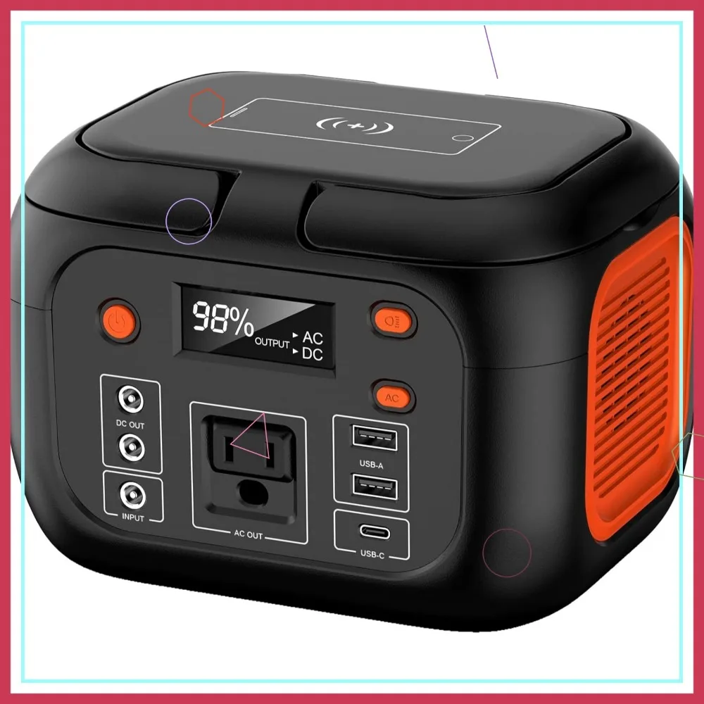 

Portable Power Station 97Wh with Wireless Charging, Solar Generator for Camping Home Emergency Fast Charging 150W LED Flashlight