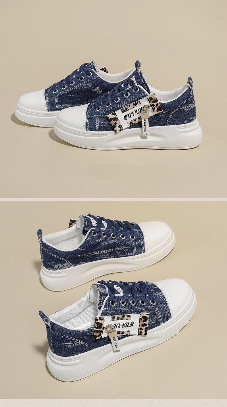Neue Hip-Hop-Style Denim-Canvas-Schuhe Größe 43 Damen-Plimsolls mit Leoparden-Detail Niedrige Sneakers Damen Mode Freizeittrainer Turnschuhe – Detail 24