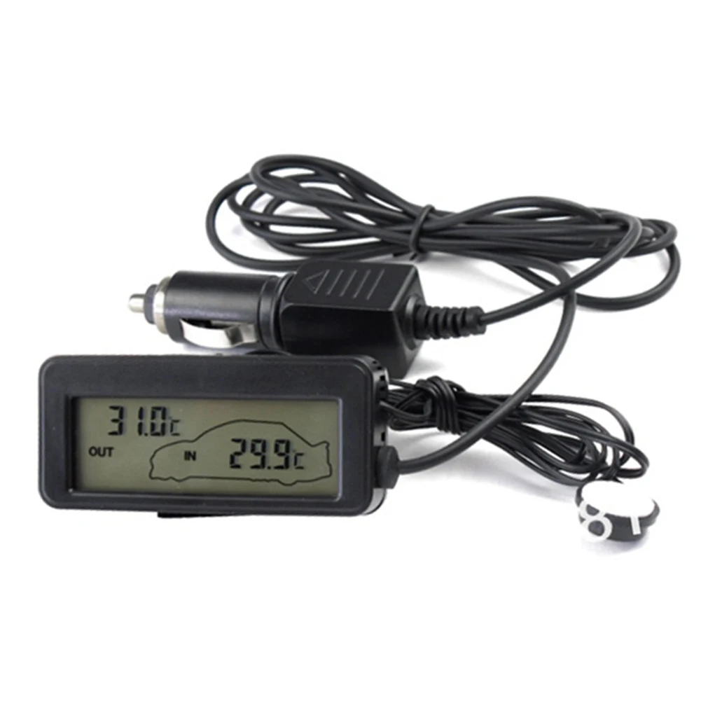 New Car Inside Outside Thermometer Mini Digital Car LCD Display Indoor Outdoor Thermometer 12V Vehicles 1.5m Cable Sensor Auto