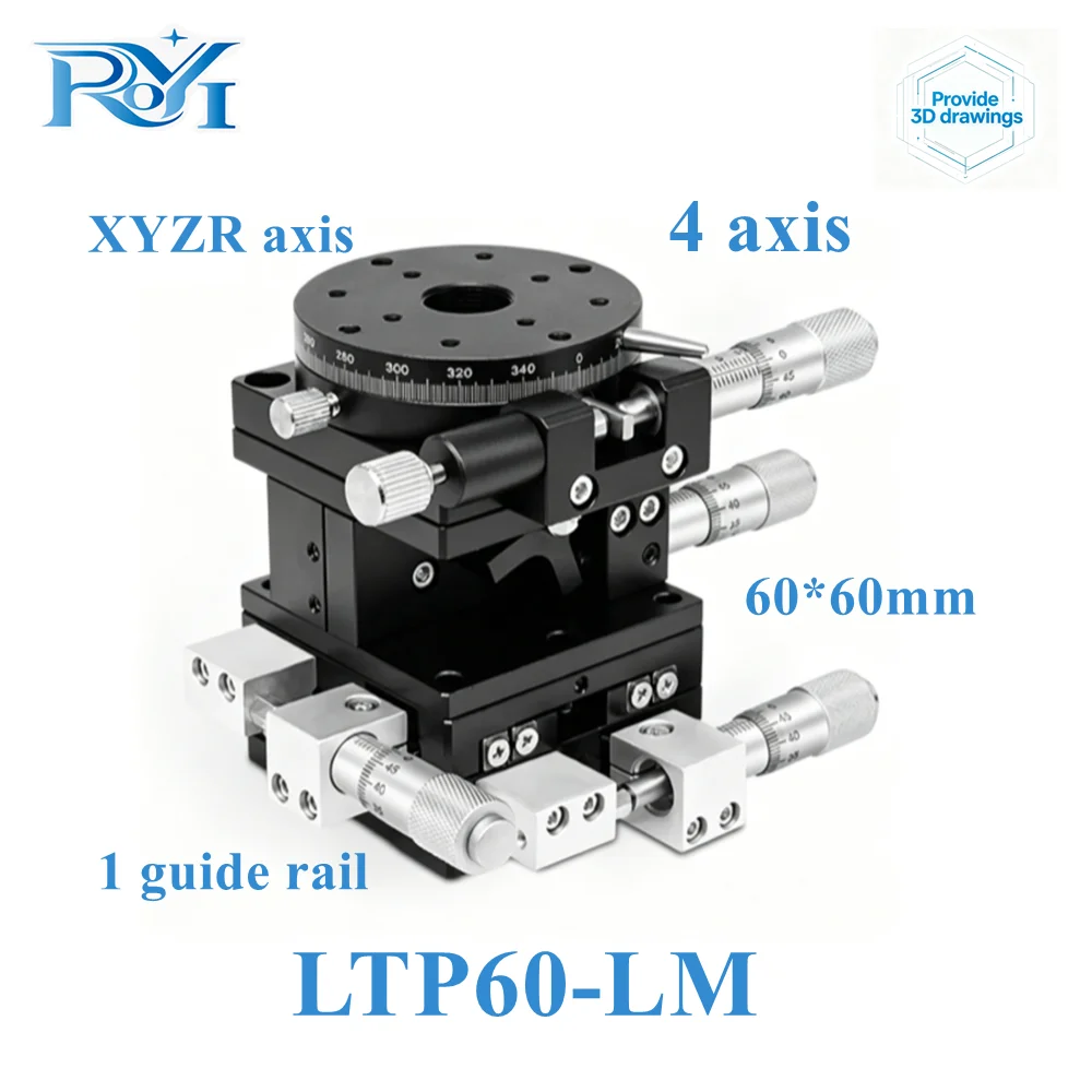 XYZR Axis 60x60mm LTP60‑LM 4‑Axis V‑Type Fine‑Tuning Manual Linear Sliding Table Displacement Platform Bearing Adjustment Slide